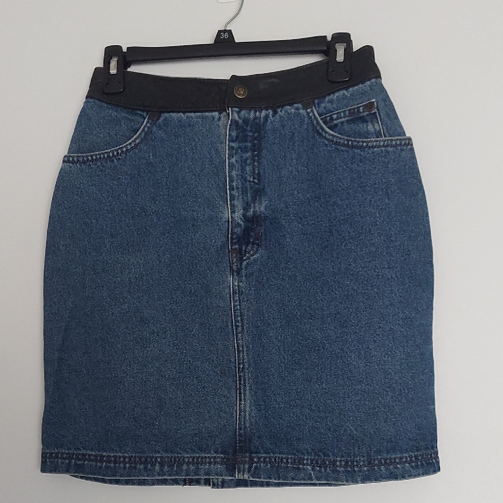 Harley-Davidson Blue and Black Denim Pencil Skirt